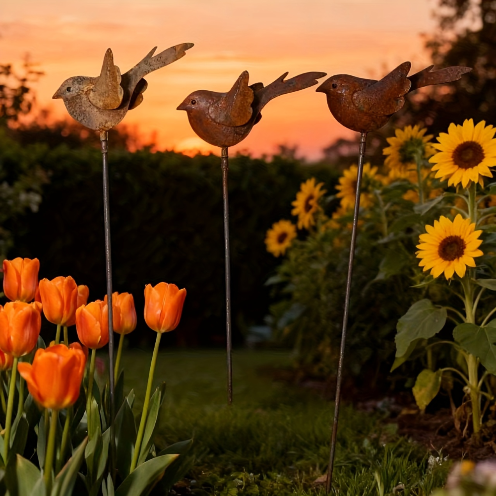 Vogel Gartenstecker Metall Rostoptik – Rostfigur Garten Deko Silhouette