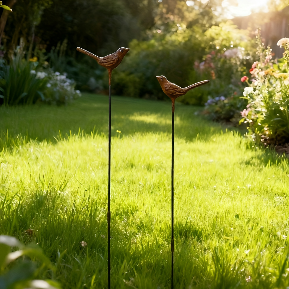 Vogel Gartenstecker aus Gusseisen – Rostoptik Dekostab 68cm – Vintage Gartendeko Rost