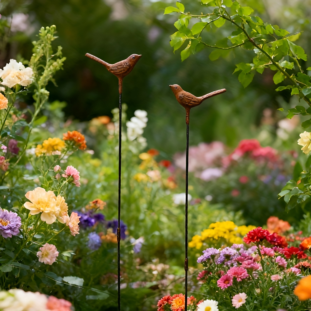 Vogel Gartenstecker aus Gusseisen – Rostoptik Dekostab 68cm – Vintage Gartendeko Rost