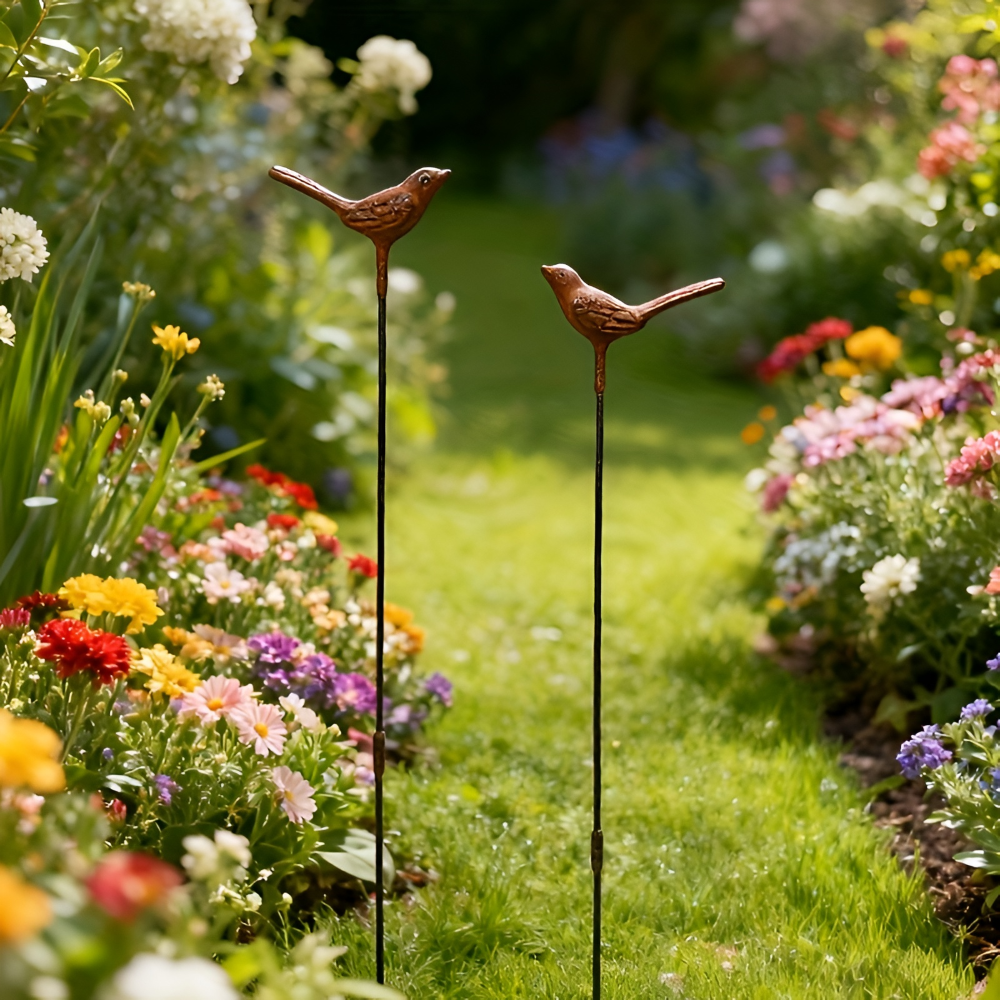 Vogel Gartenstecker aus Gusseisen – Rostoptik Dekostab 68cm – Vintage Gartendeko Rost