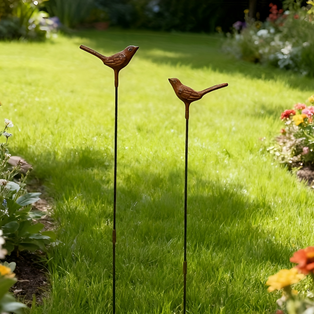 Vogel Gartenstecker aus Gusseisen – Rostoptik Dekostab 68cm – Vintage Gartendeko Rost