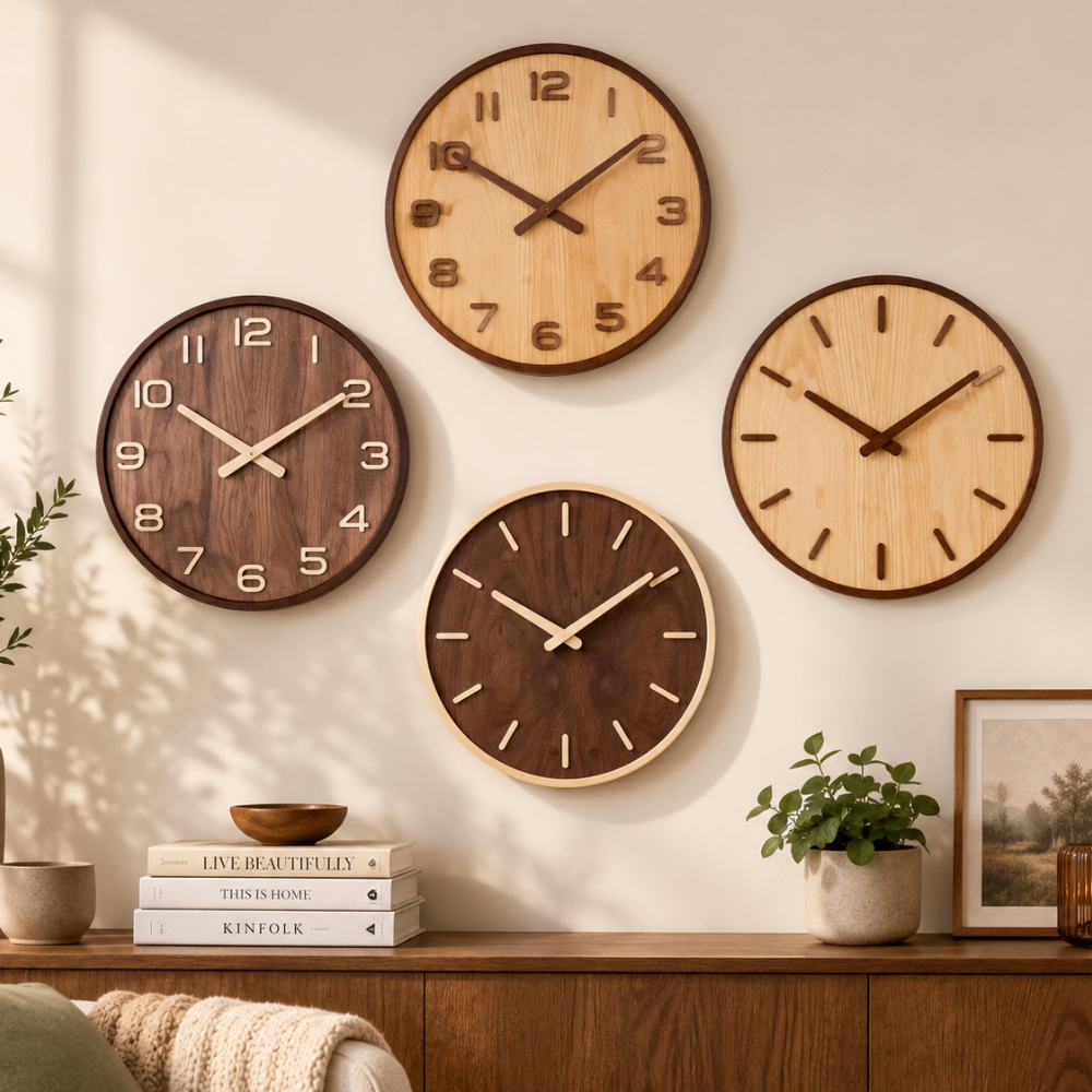 Wandklok Holzoptik Rund – Minimalistische Wanduhr im Walnuss Design für Wohnzimmer, Küche & Büro