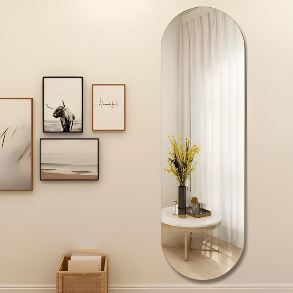 Wandspiegel Oval Rahmenlos 120x40 cm - Art Deco Design Spiegel ohne Rahmen aus Floatglas