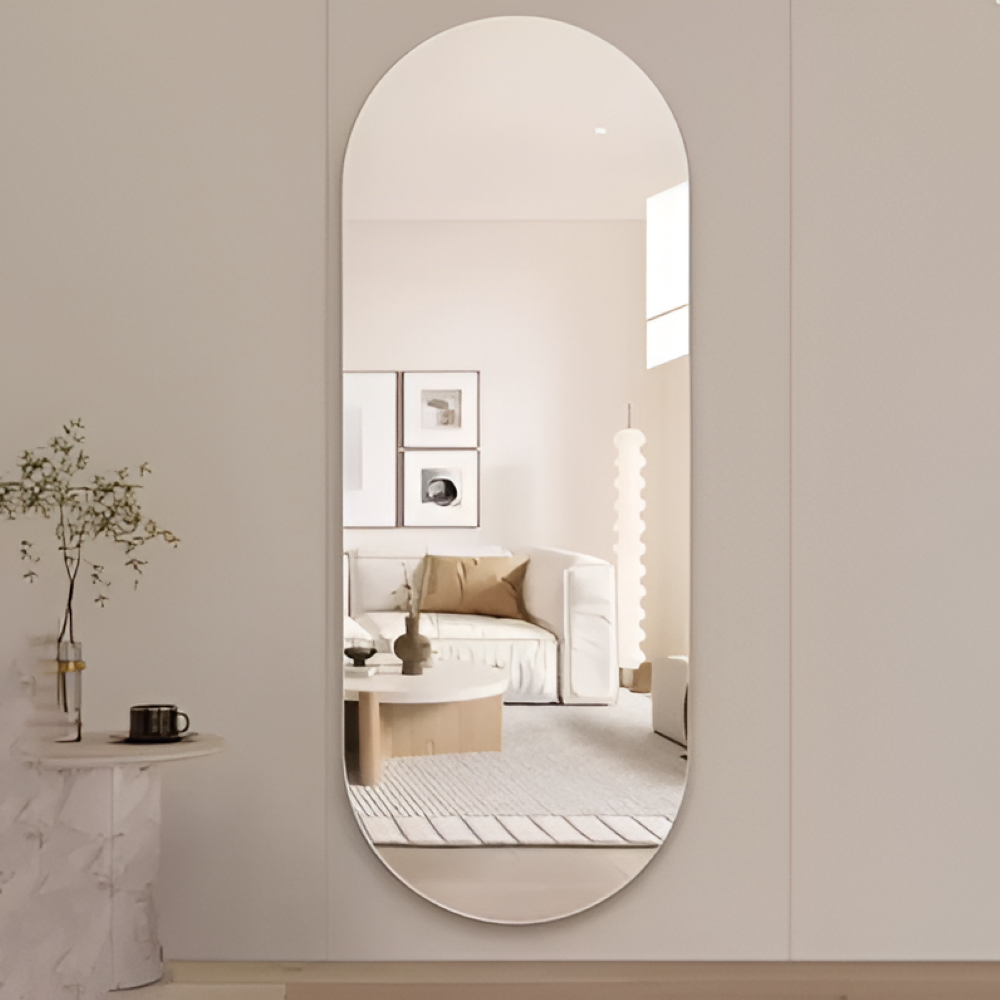 Wandspiegel Oval Rahmenlos 120x40 cm - Art Deco Design Spiegel ohne Rahmen aus Floatglas
