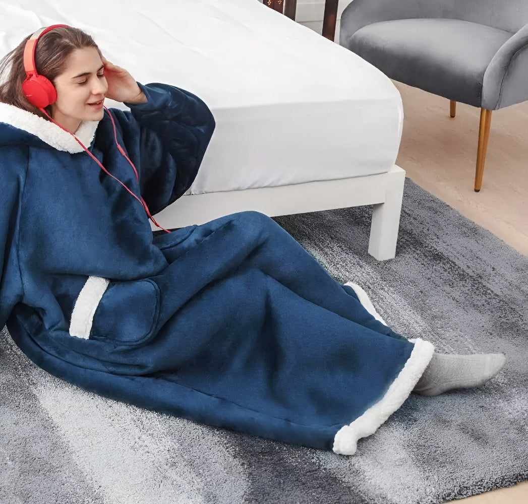 WarmWrap Hoodie Blanket - Plüschflanell Pullover in Übergröße mit Tasche