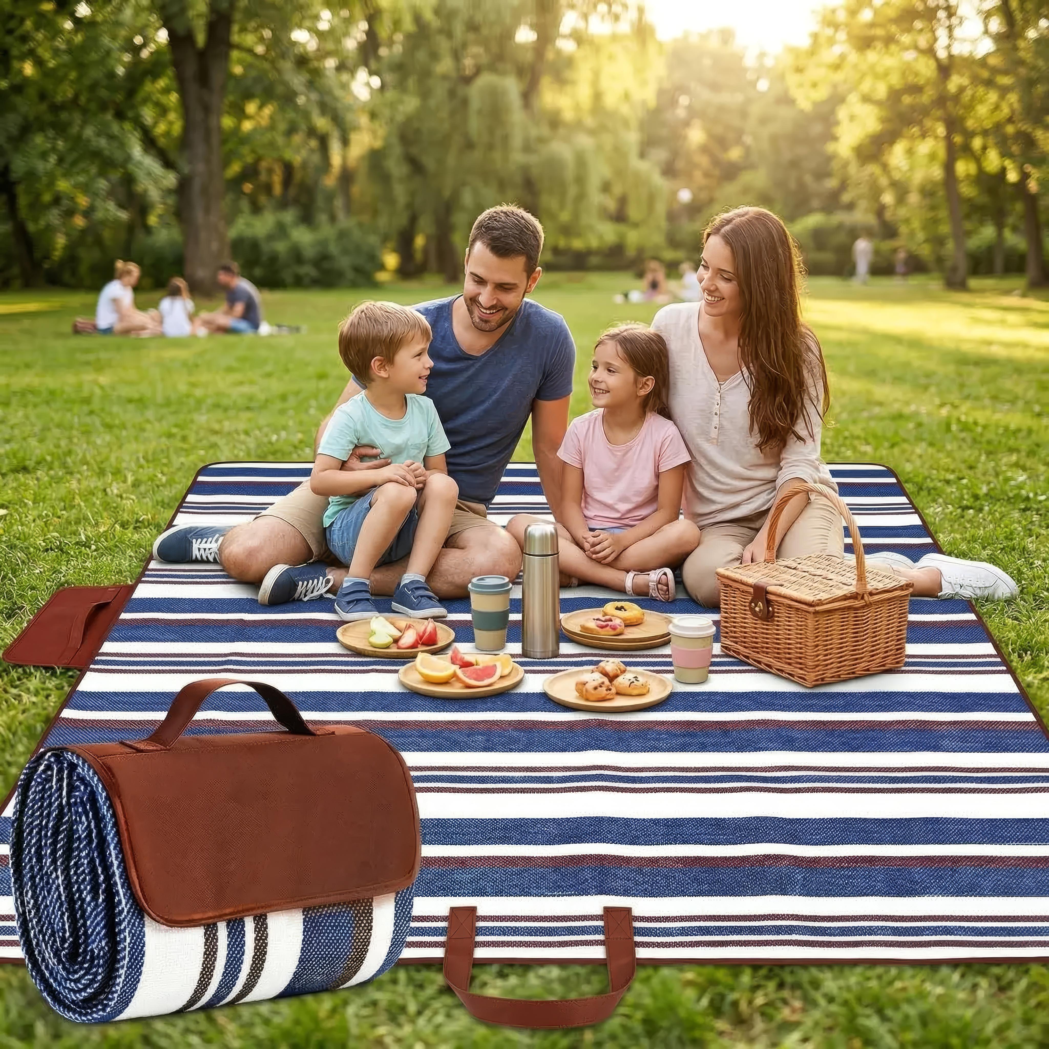 Wasserdichte Picknickdecke 150x200cm - Strapazierfähiges Oxford-Gewebe in Blau für Strand und Camping 1