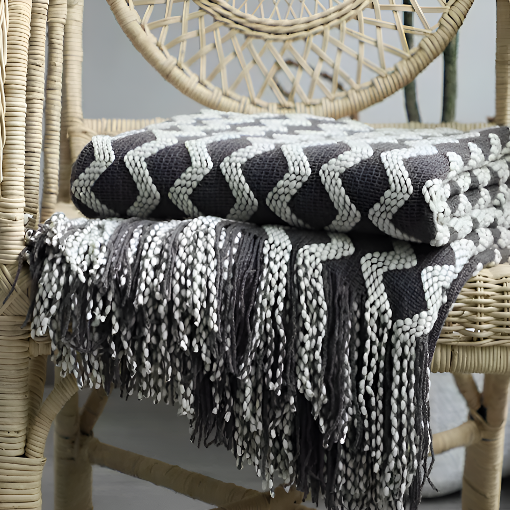 Wavi Plaid - Bohemian Kuschelige Geometrische Strickfleecedecke