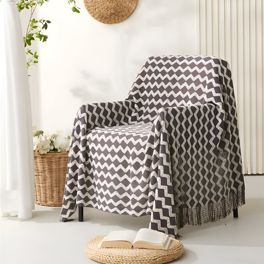 Wavi Plaid - Bohemian Kuschelige Geometrische Strickfleecedecke
