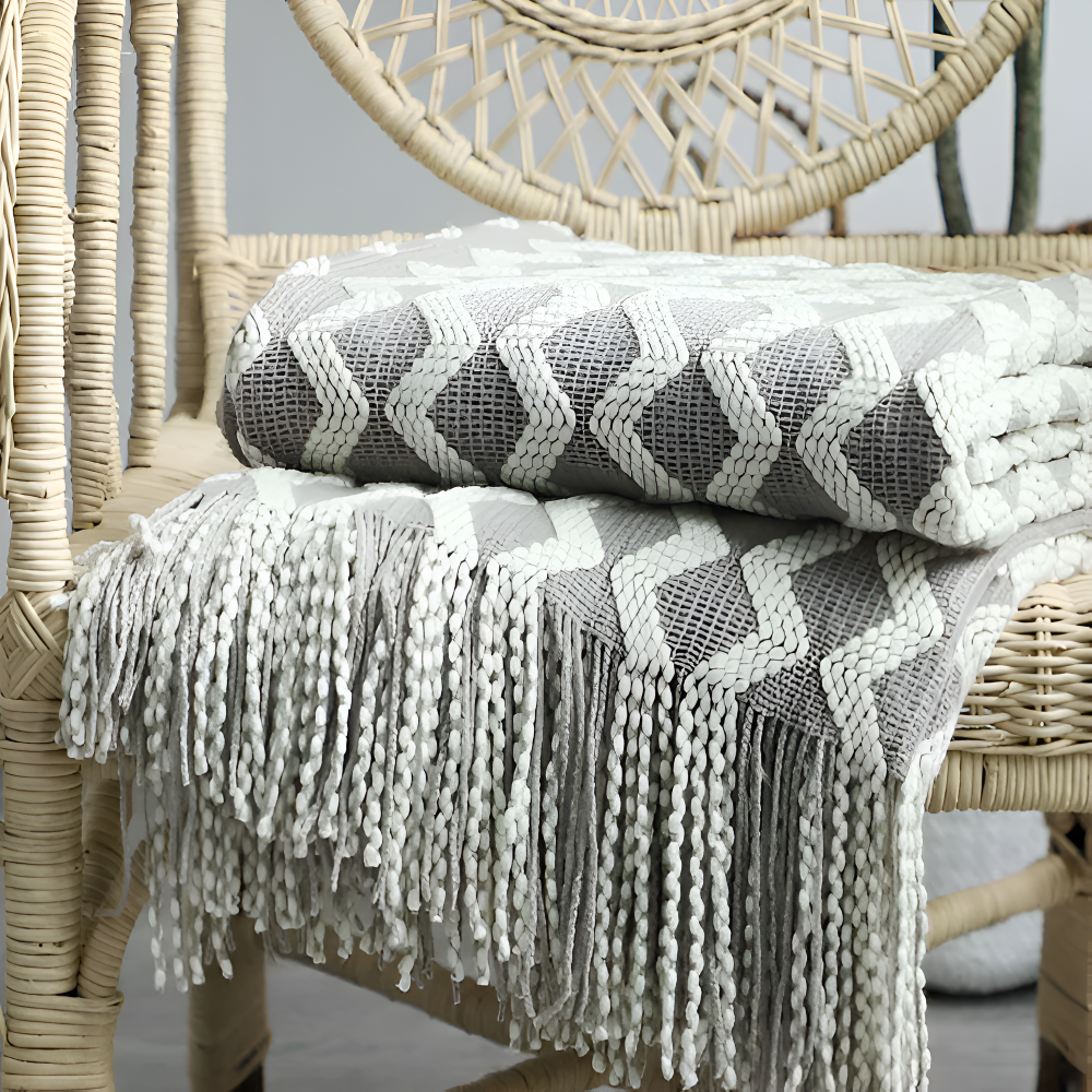 Wavi Plaid - Bohemian Kuschelige Geometrische Strickfleecedecke