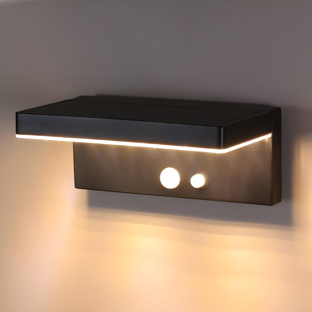 Wetterfeste Solar Wandleuchte mit Bewegungsmelder - 3 Beleuchtungsmodi, LED Gartenbeleuchtung für Wege und Eingänge, Langlebiges Aluminiumdesign, Schwarze Ausführung
