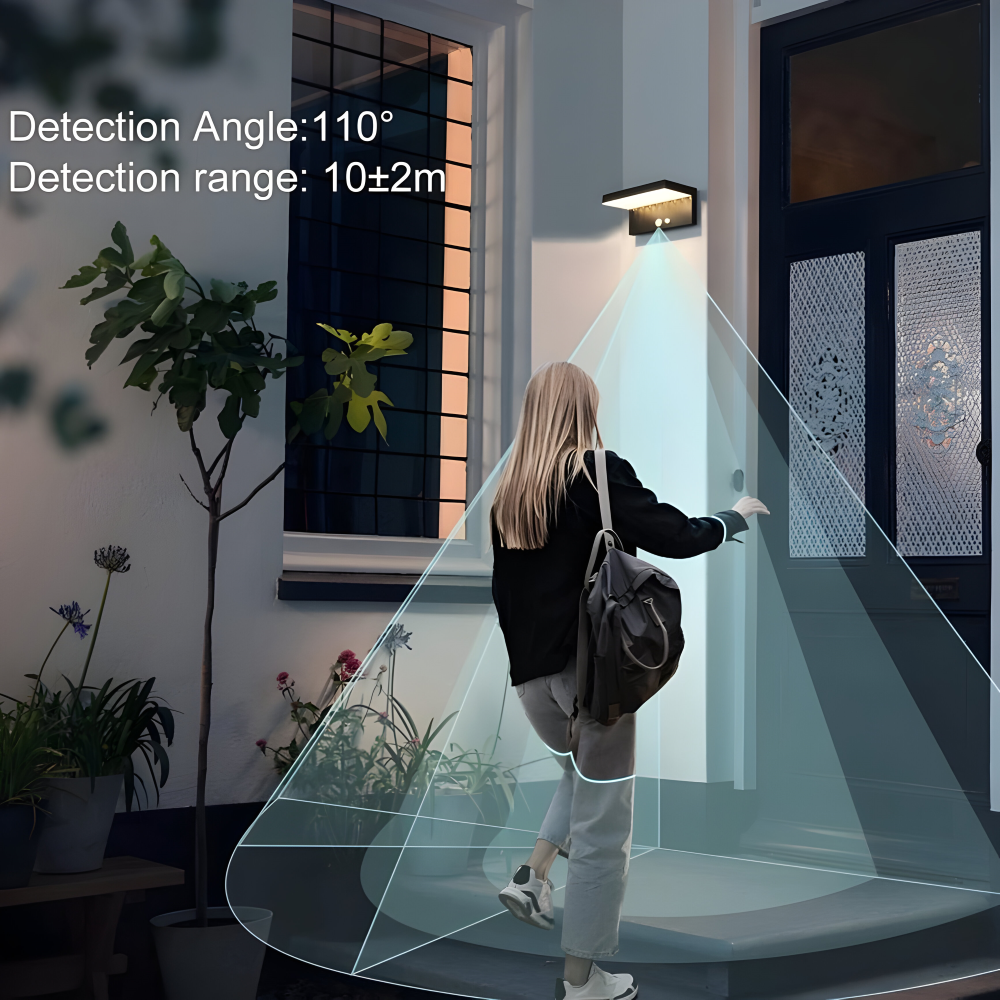 Wetterfeste Solar Wandleuchte mit Bewegungsmelder - 3 Beleuchtungsmodi, LED Gartenbeleuchtung für Wege und Eingänge, Langlebiges Aluminiumdesign, Schwarze Ausführung