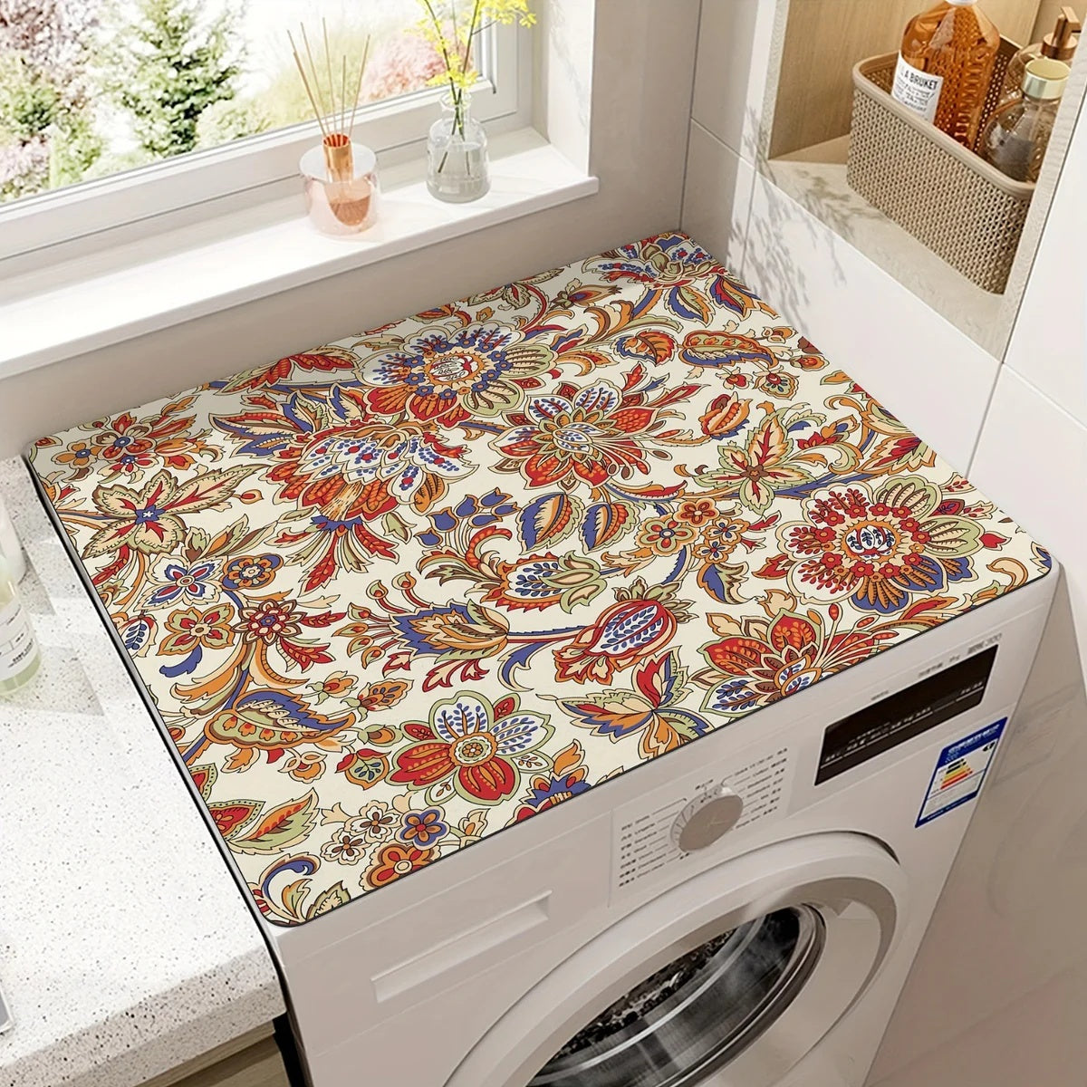 Waschmaschinen Abdeckung mit Retro Mosaik Muster – Schutzmatte für Waschmaschine, Küche & Waschküche