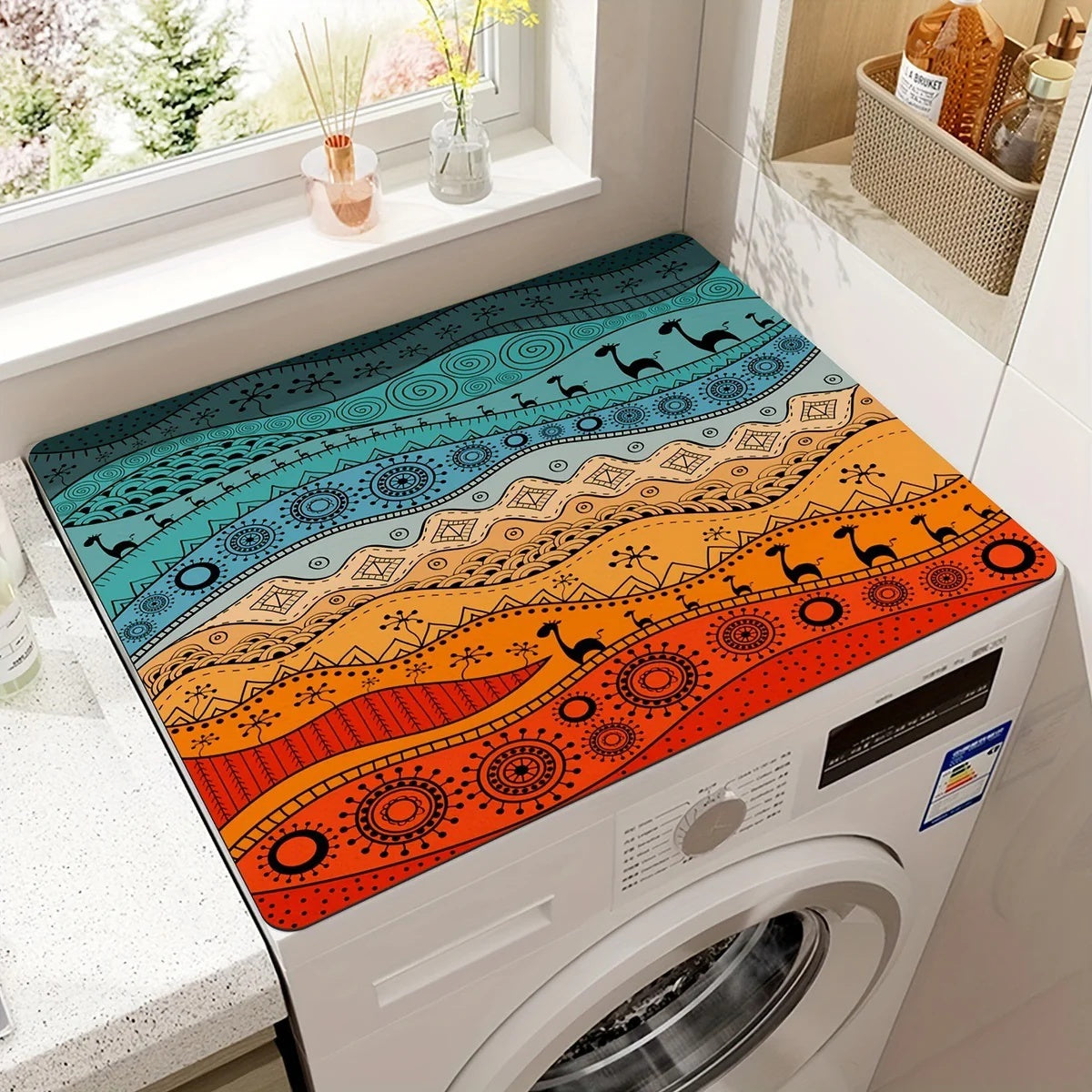 Waschmaschinen Abdeckung mit Retro Mosaik Muster – Schutzmatte für Waschmaschine, Küche & Waschküche