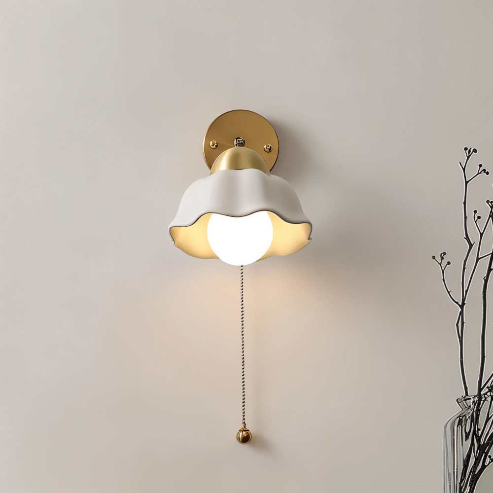 Weiß Bloom Wandleuchte  - Klassische Französische Nachttisch Wandleuchte - Blumen Wandleuchte Design - Innenwandleuchten LED