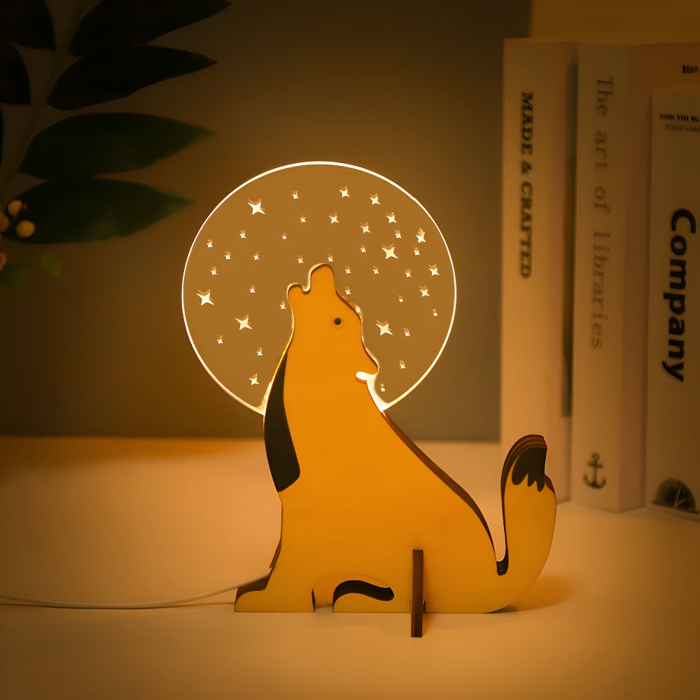 Wildlife Lampe - Holz Acryl Tier Tischlampe LED Nachtlicht