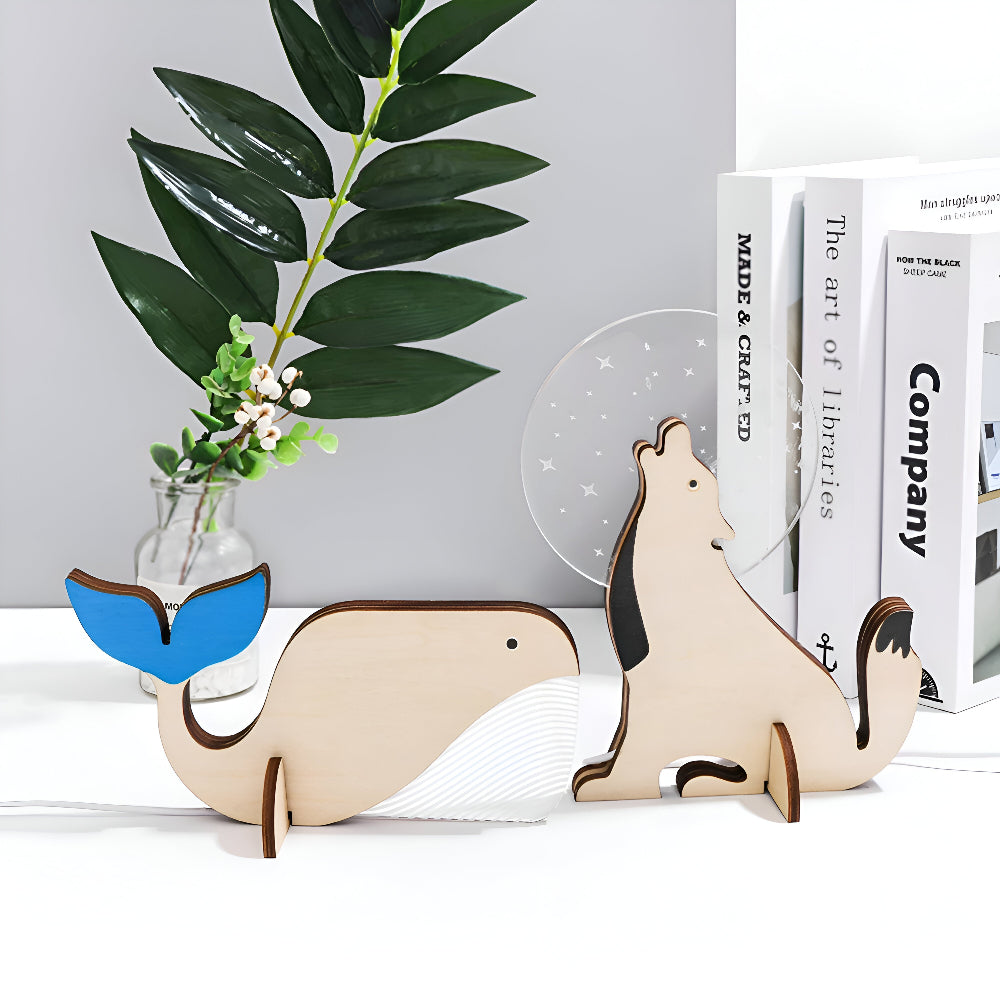 Wildlife Lampe - Holz Acryl Tier Tischlampe LED Nachtlicht