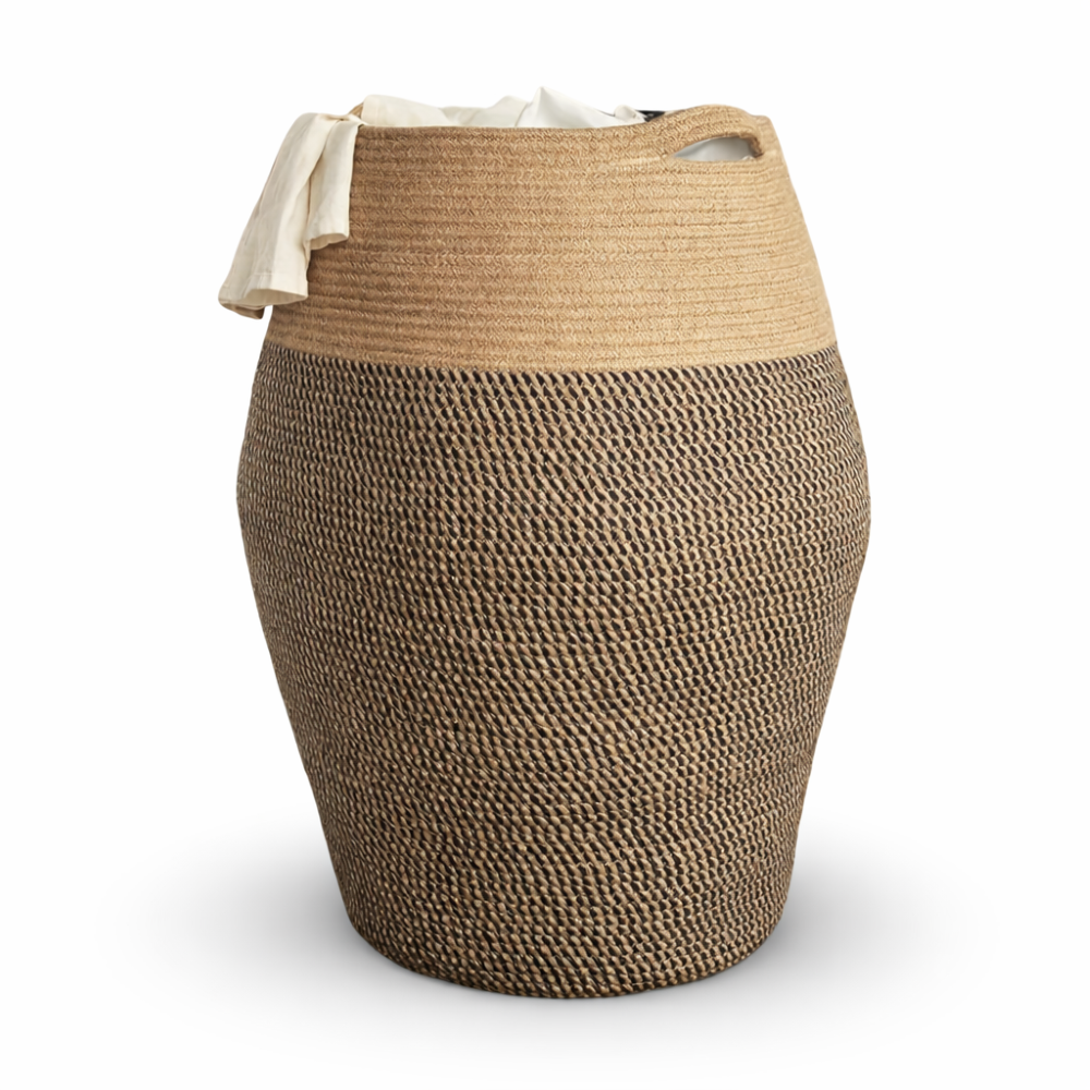 Boho Wäschekorb Handgewebt Baumwolle - XL Aufbewahrungskorb Faltbar mit Griff, 45x65 cm