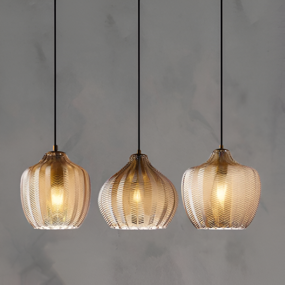 ZigLume Pendelleuchte - Vintage Schwarz Braun Geripptes Glas Hängelampe