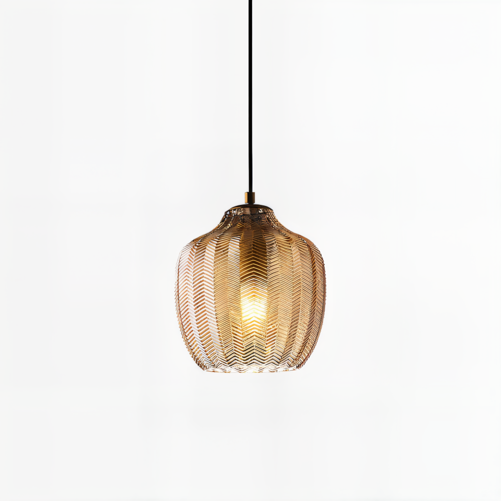 ZigLume Pendelleuchte - Vintage Schwarz Braun Geripptes Glas Hängelampe