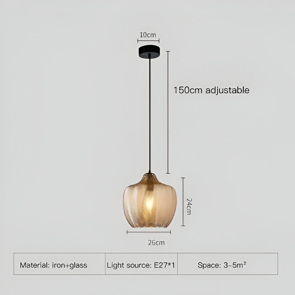 ZigLume Pendelleuchte - Vintage Schwarz Braun Geripptes Glas Hängelampe