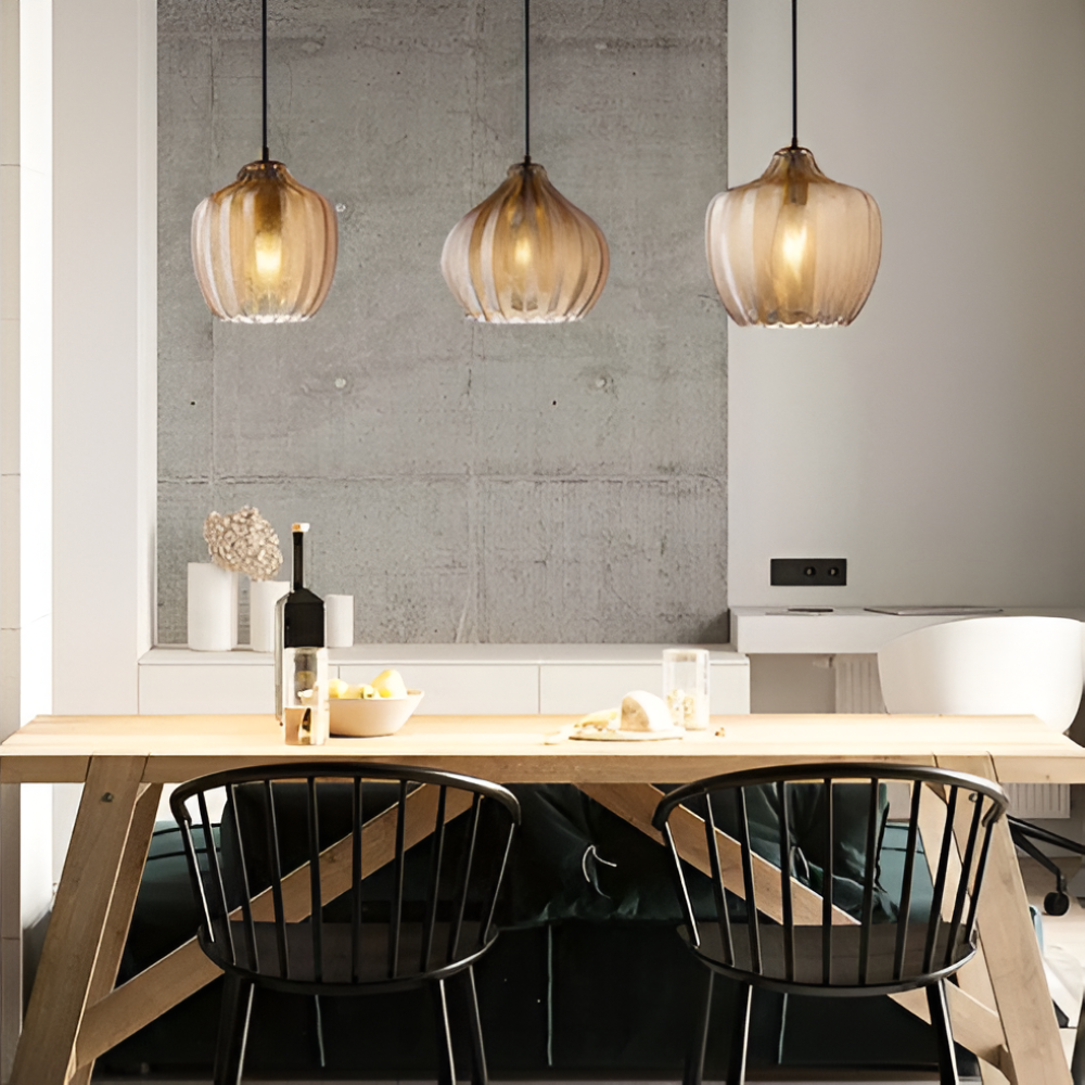 ZigLume Pendelleuchte - Vintage Schwarz Braun Geripptes Glas Hängelampe