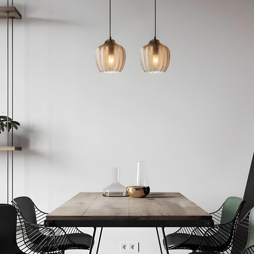 ZigLume Pendelleuchte - Vintage Schwarz Braun Geripptes Glas Hängelampe