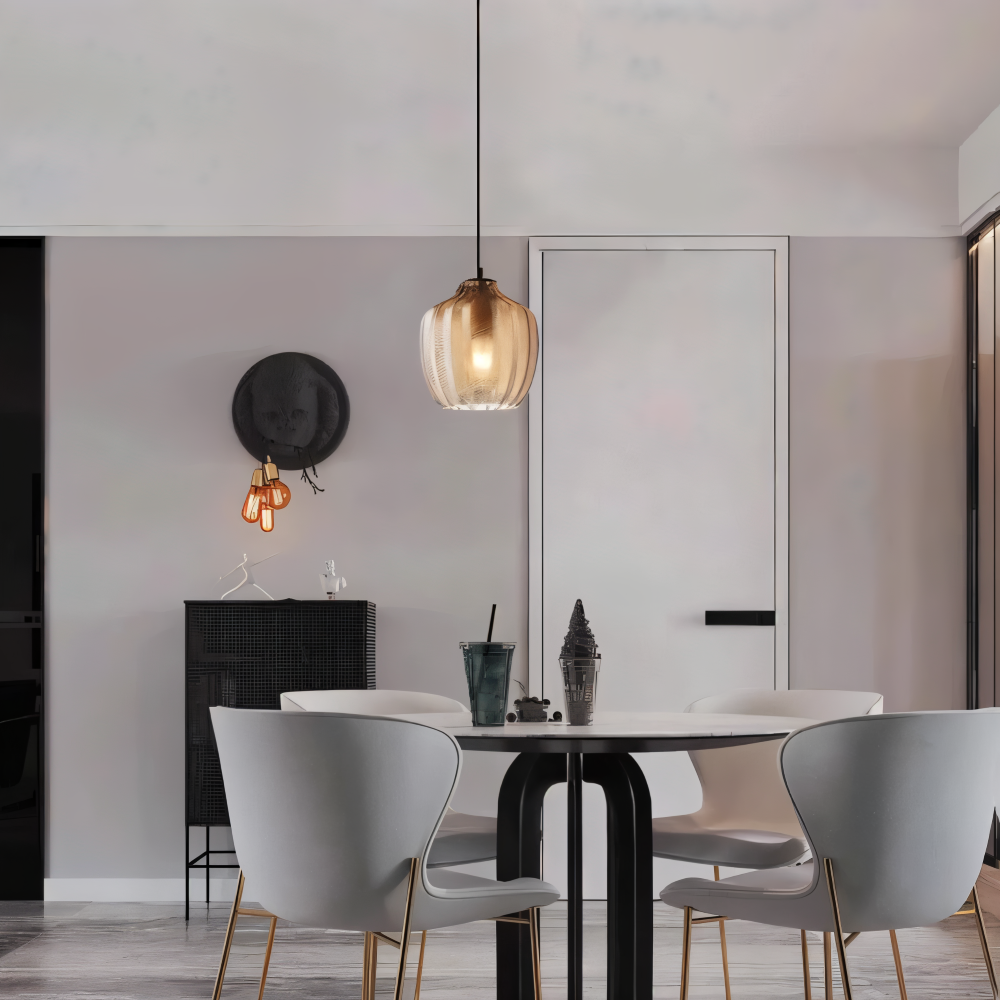 ZigLume Pendelleuchte - Vintage Schwarz Braun Geripptes Glas Hängelampe