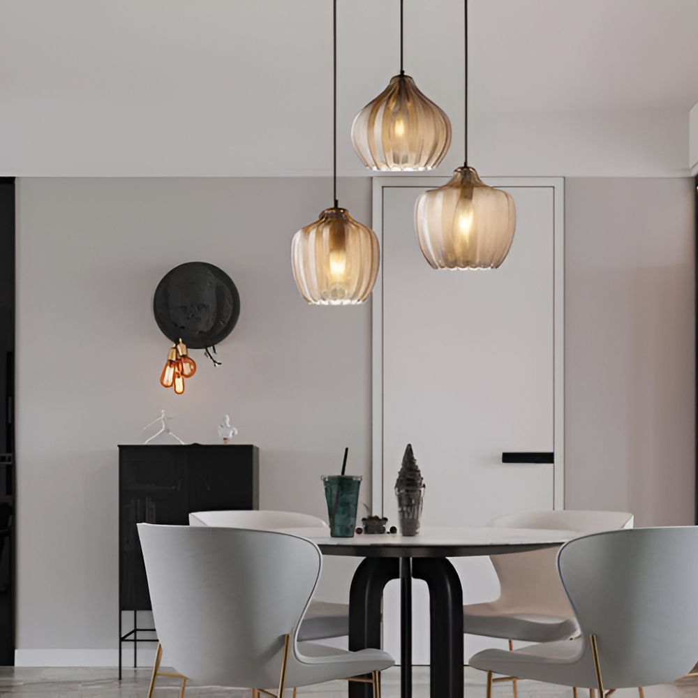 ZigLume Pendelleuchte - Vintage Schwarz Braun Geripptes Glas Hängelampe