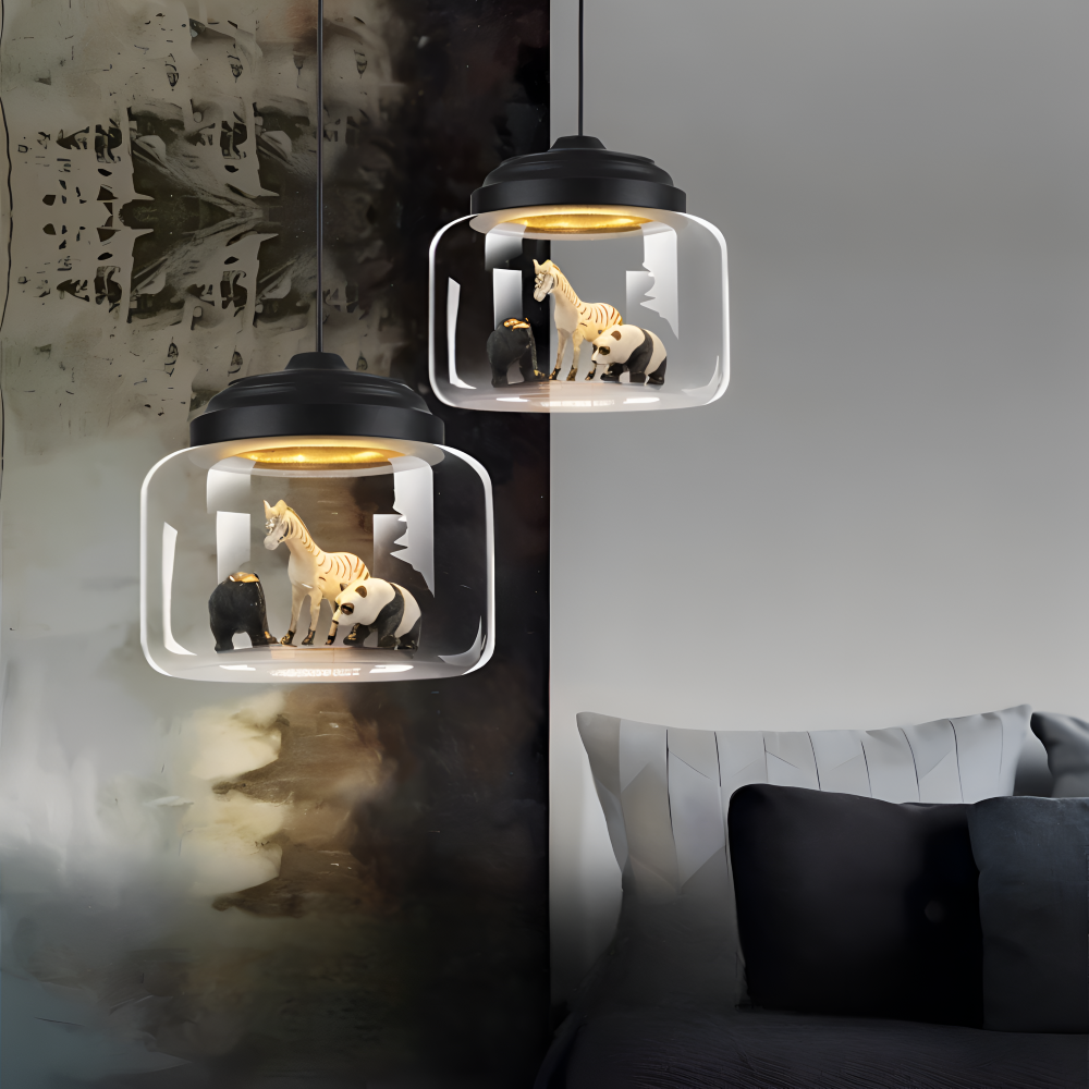 Zoo Glas Pendelleuchte -  Dekorative Nordische Cartoon Tier LED Hängelampe