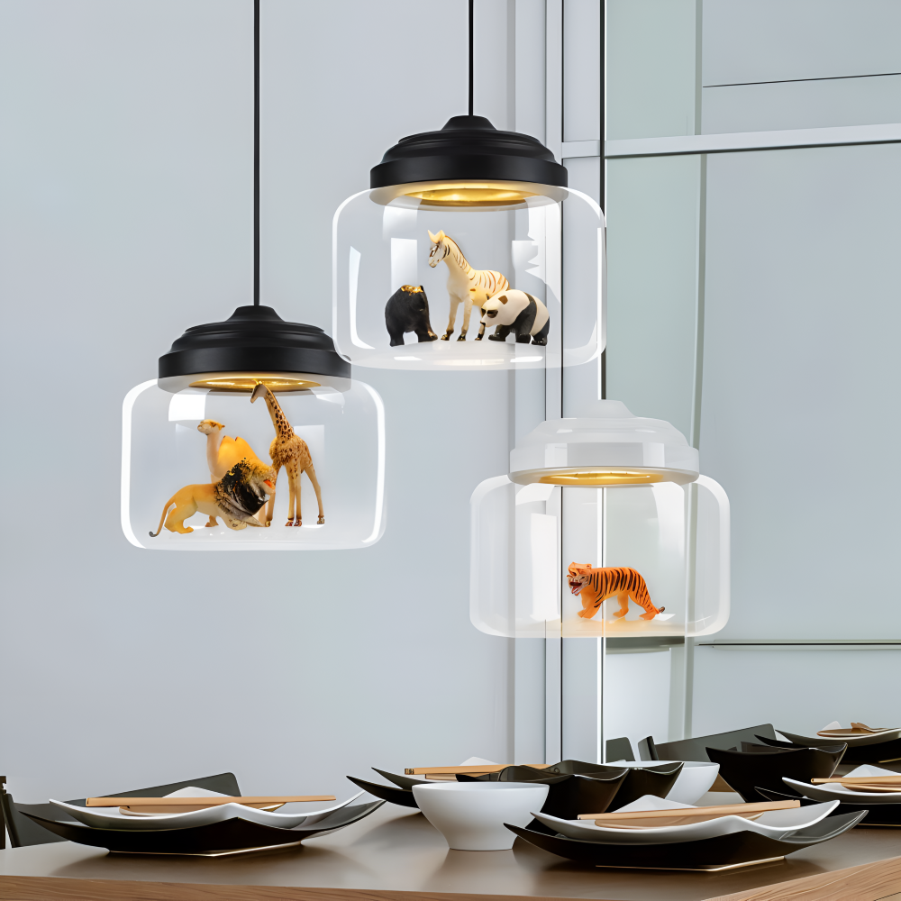 Zoo Glas Pendelleuchte -  Dekorative Nordische Cartoon Tier LED Hängelampe