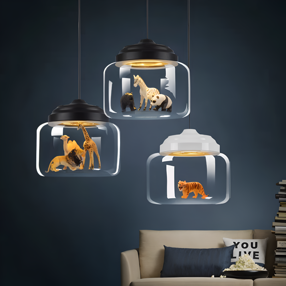 Zoo Glas Pendelleuchte -  Dekorative Nordische Cartoon Tier LED Hängelampe