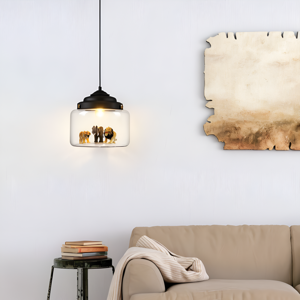 Zoo Glas Pendelleuchte -  Dekorative Nordische Cartoon Tier LED Hängelampe