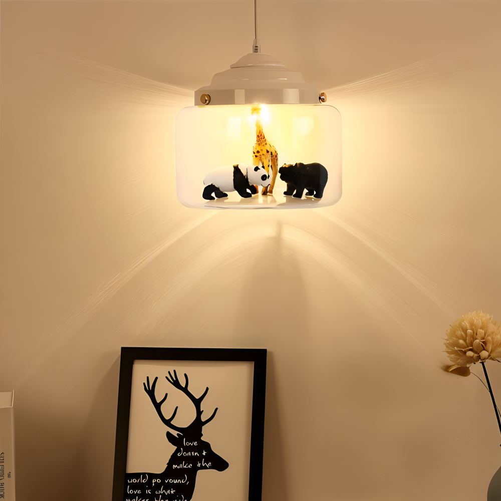 Zoo Glas Pendelleuchte -  Dekorative Nordische Cartoon Tier LED Hängelampe