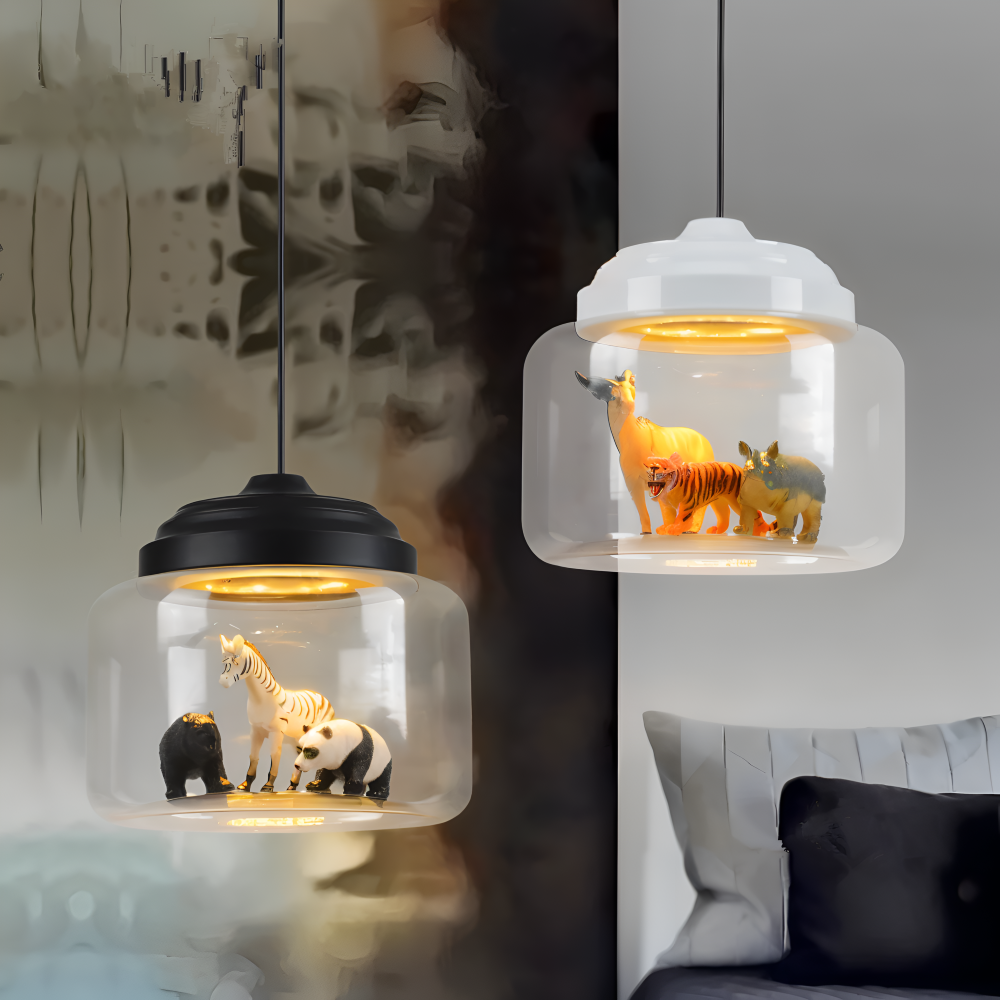Zoo Glas Pendelleuchte -  Dekorative Nordische Cartoon Tier LED Hängelampe