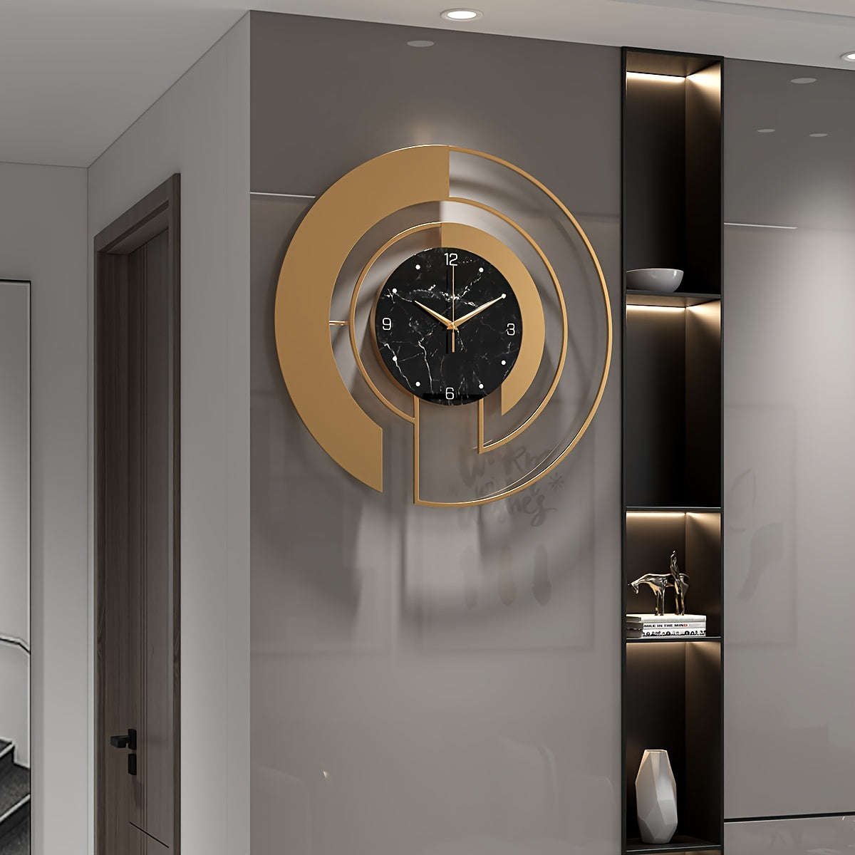 Moderne Metall Wanduhr in Glasoptik – Runde Designer Uhr mit geometrischem Muster & leisem Uhrwerk für Wohnzimmer