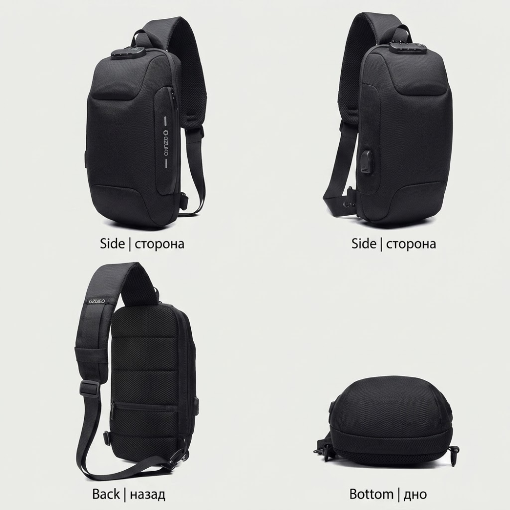 17 x 8 x 34 cm Anti-Diebstahl Sling Bag Herren & Damen - Wasserdichte Brusttasche mit USB-Anschluss