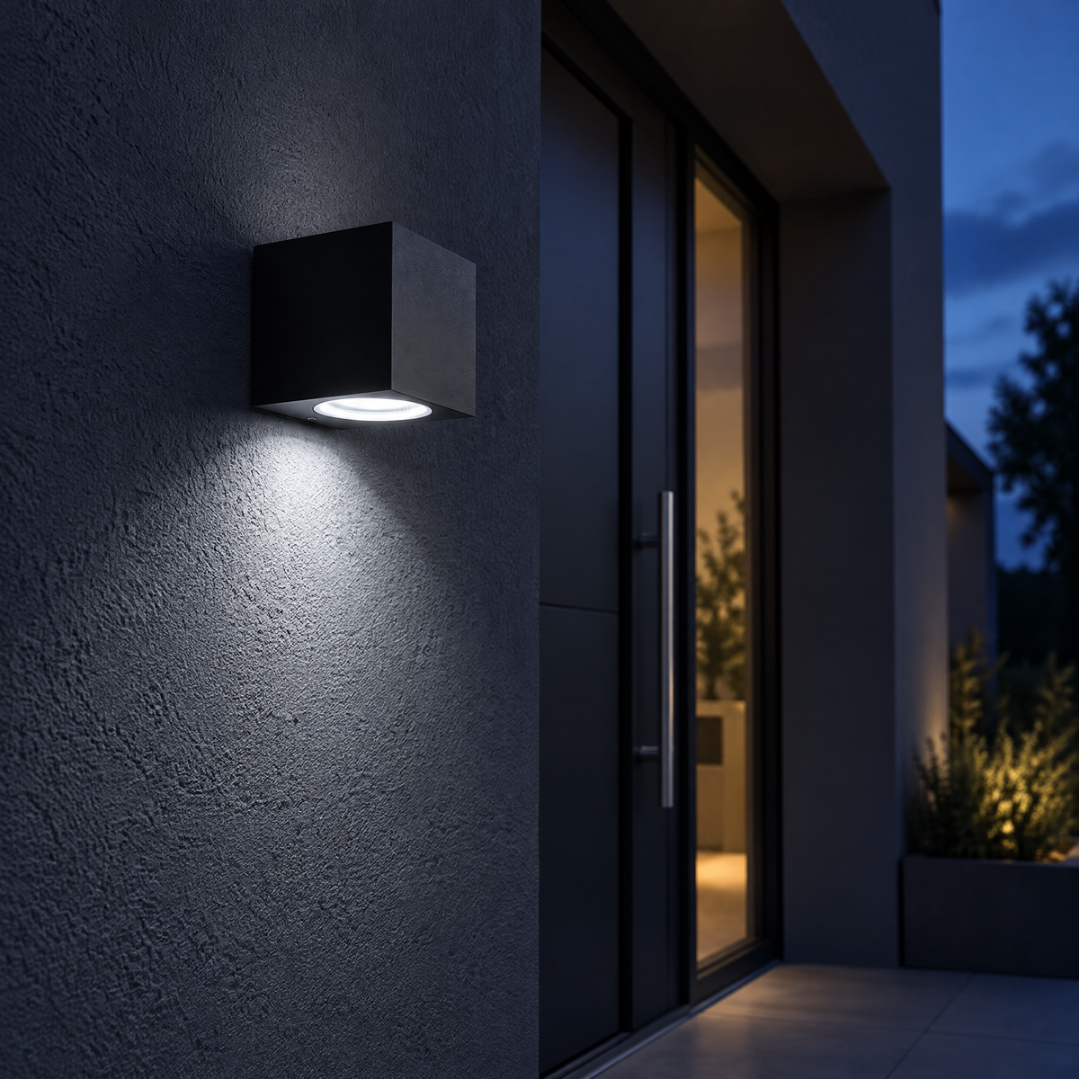 Außenlampe eckig 3 W schwarz mit kaltweißem Licht nach unten