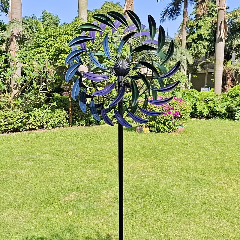Metall Windspinner für Garten – Kinetische Gartenstecker Deko mit Lila-Blauen Blättern für Rasen, Terrasse & Balkon