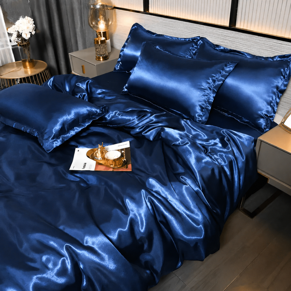 Glänzendes Satin Bettwäsche-Set – Weicher Bettbezug mit Spannbettlaken & Kissenbezügen für Schlafzimmer