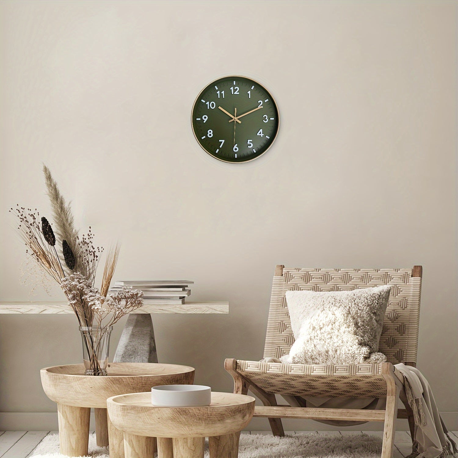 Wanduhr Grün Geräuschlos – Moderne Runde Quarzuhr mit Goldrand für Wohnzimmer, Küche & Schlafzimmer