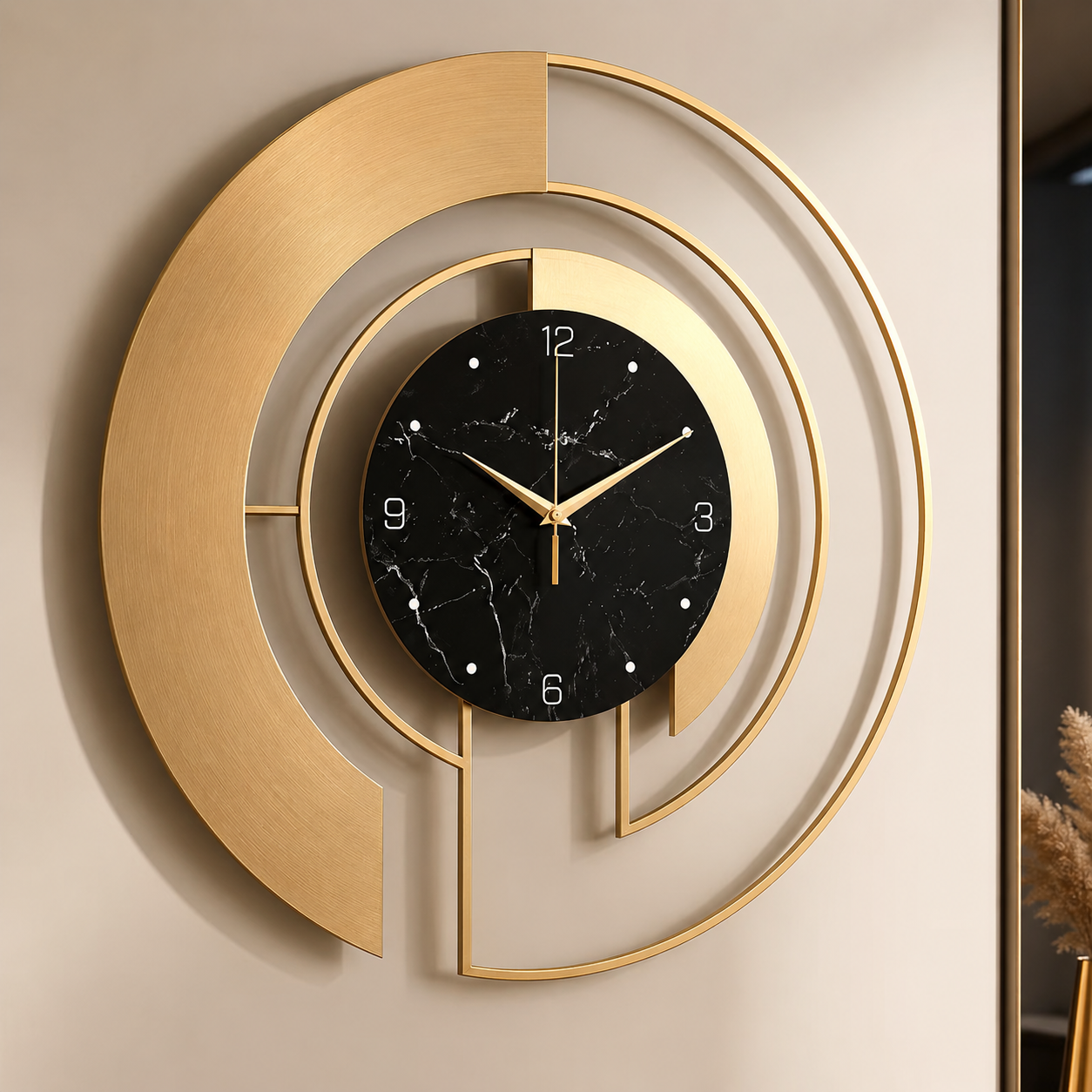 Moderne Metall Wanduhr in Glasoptik – Runde Designer Uhr mit geometrischem Muster & leisem Uhrwerk für Wohnzimmer