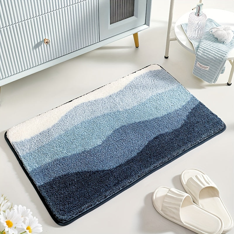 Badezimmerteppich Rutschfest & Saugstark – Extra Weiche Badematte im Berglandschaft Design für Dusche, Badewanne & Waschbecken