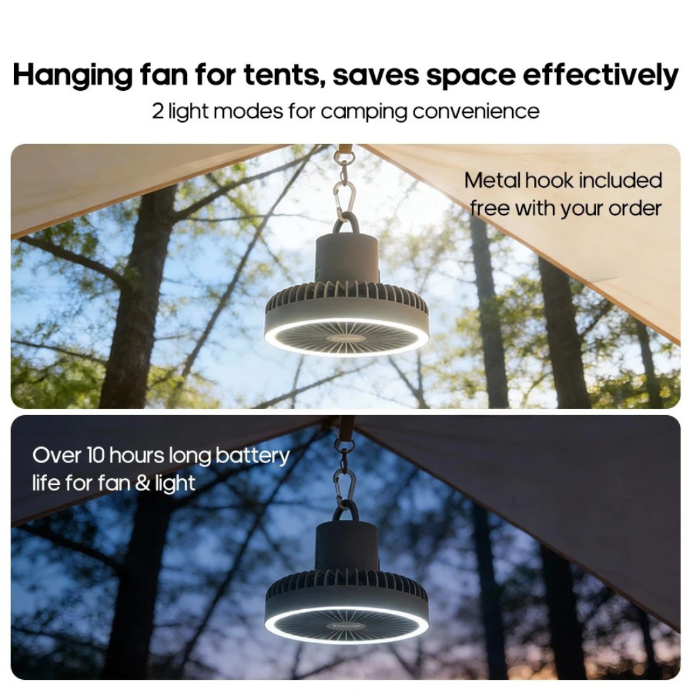 Camping Ventilator mit LED Licht USB Akku Powerbank Hängend oder mit Stativ für Zelt Outdoor