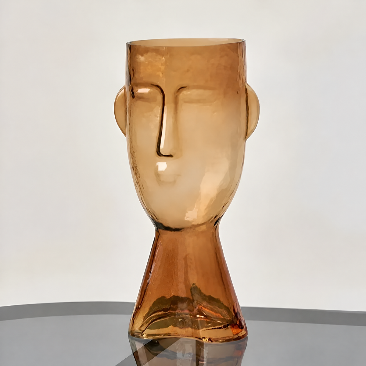 Braune Glasvase in Kopf-Form, Größe L, 32 cm hoch