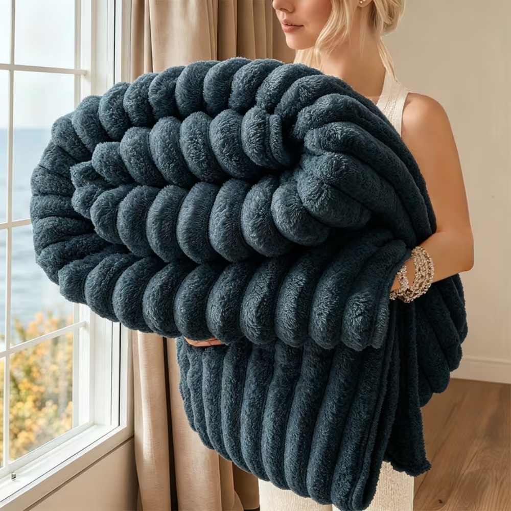 Kuscheldecke aus Kunstfell mit Rippenstruktur, Farbe: Dunkelgrau