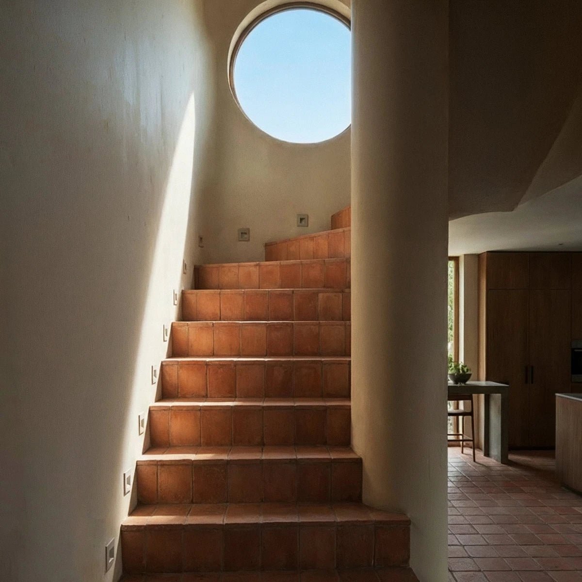 Treppe mit eingebauter LED Treppenbeleuchtung bei Tageslicht