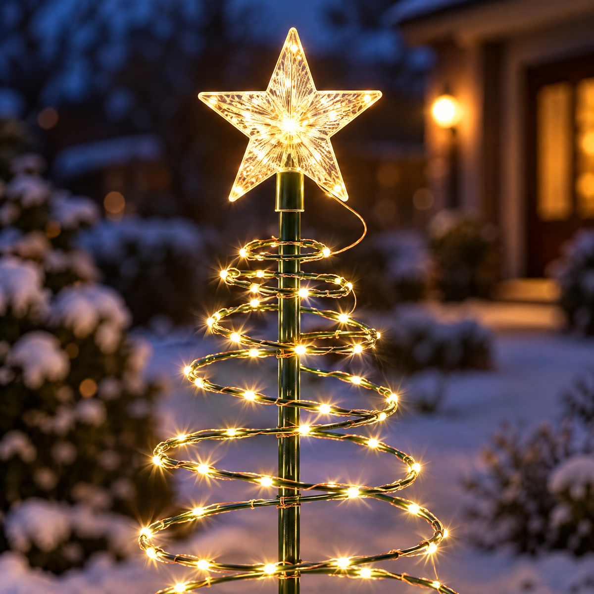 Nahaufnahme von Stern und Spirale mit warmweißem LED Kupferdraht