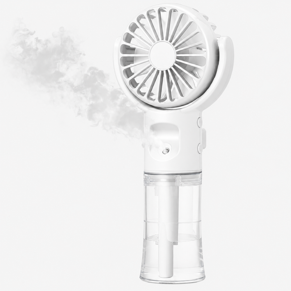Tragbarer Handventilator mit Wasserspray und drehbarem Kopf – USB-aufladbarer Mini-Nebelventilator mit 4 Geschwindigkeitsstufen für Sommer, Reisen & Outdoor