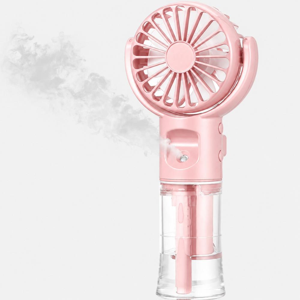 Tragbarer Handventilator mit Wasserspray und drehbarem Kopf – USB-aufladbarer Mini-Nebelventilator mit 4 Geschwindigkeitsstufen für Sommer, Reisen & Outdoor
