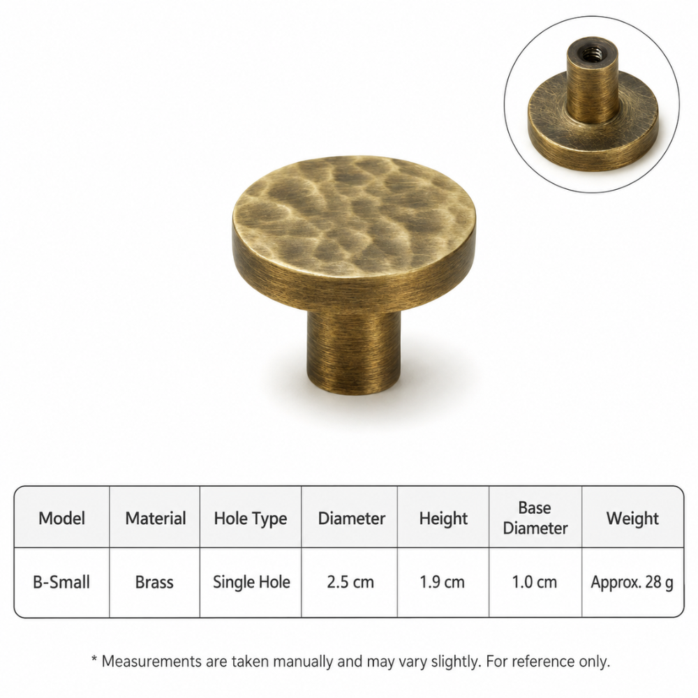 Maßzeichnung flacher Möbelknopf: Ø 2,5 cm, Höhe 1,9 cm
